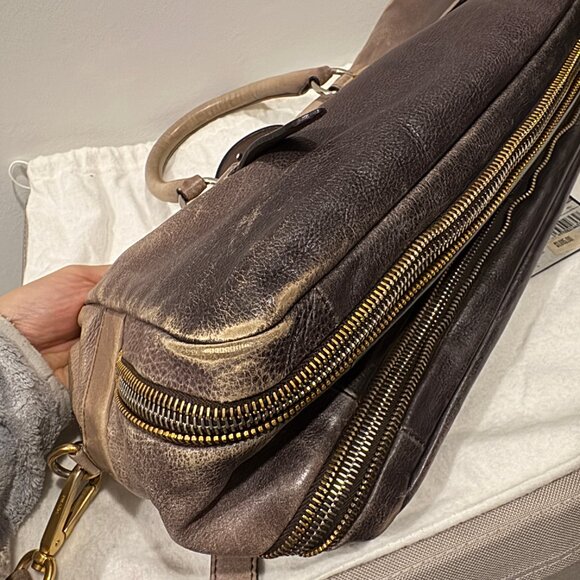 Prada Ardesia/Fumo Ombre Glace Leather Zippers Satchel Bag - Picture 7 of 16